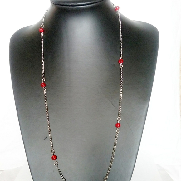 !Sale! Red Beads Silver Chain Necklace - Picture 1 of 2